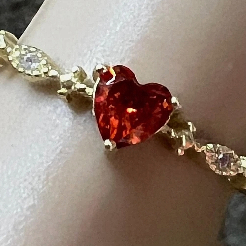 Dainty Red Heart Cubic Zirconia Gold Ring - Picture 4 of 5